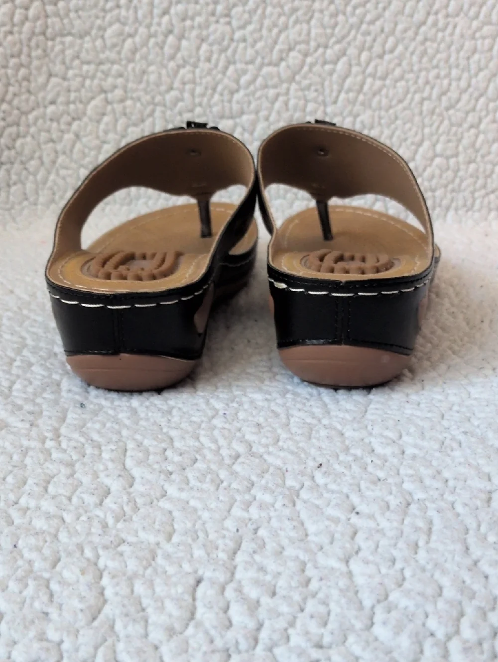Ecetana Platform Wedge Faux Leather Floral Comfort Massage Sandals Resortwear
